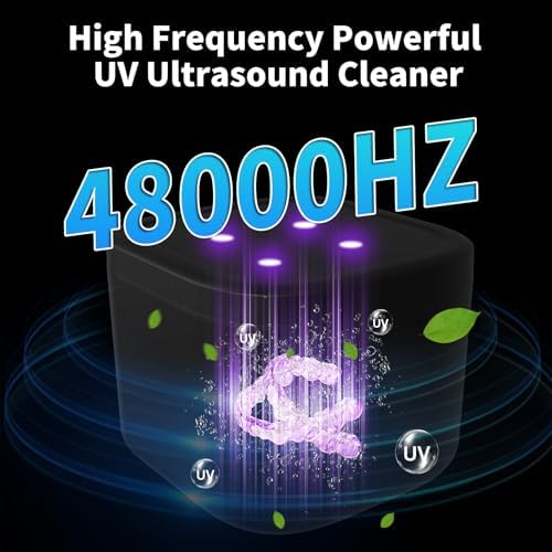 Retainer Cleaner, Ultrasonic Retainer Cleaner Machine 48kHz for Dentures, Mouth Guards, Braces, Toothbrush Heads, Jewelry, Ring Jewelry Cleaner with 300ML Capacity, 4 Modes Clean - Black