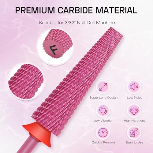Depvko Super Long 5 in 1 Nail Drill Bits,Carbide Nail Drill Bit,3/32" Two Way Rotate Professional Drill Bit Nails,Nail Bits Fast Remove Acrylic or Hard Gel for Manicure,Pedicure,Nail Art (Fine-F, Red)