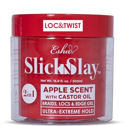 Esha Slick N Slay Braiding Gel – 3-in-1 Ultra Extreme Hold Hydrating Conditioning Shining Gel for Hair – Fast Dry Locking Gel for Locs, Twists, Braids (Apple, 17 Oz.)