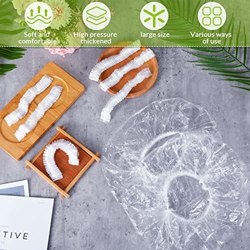 Retisee 500 Pcs Disposable Shower Caps Bulk 18.2 Plastic Clear Hair Caps Elastic Large Thick Waterproof Bath Covers for Women Hair Care Cleaning Supplies Spa Hotel Salon Home Travel Accessories