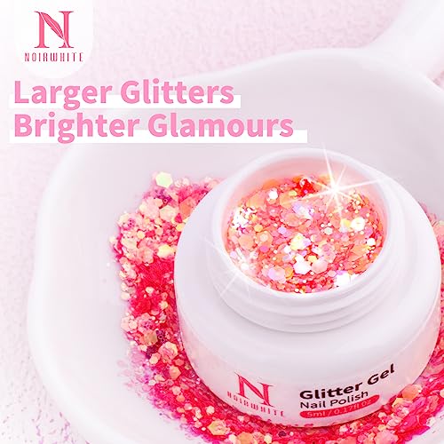 Glitter Gel Nail Polish Set -12 Colors Sparkle Sequins Gel Polish Resplendent Colorful Trendy Translucent Glitter Solid Nail Polish Kit Soak Off UV LED for Home DIY Salon with Brush