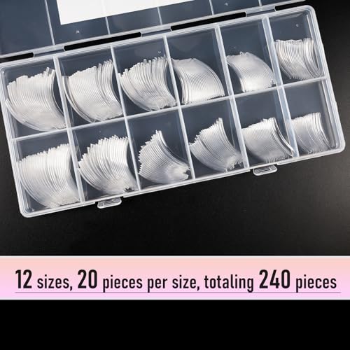 Curved Square Nail Tips Press on Full Cover Nails, Extra Curve Clear XXL Square Nail Tips Long XL Acrylic Fake Nails Extension, French False Nail 12 Sizes 240pcs