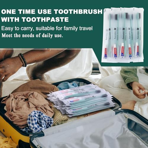 Disposable Toothbrushes with Toothpaste,30 Pack Green Individually Wrapped Disposable Travel Toothbrushes Kit in Bulk for Homeless,Nursing Home,Hotel,Charity
