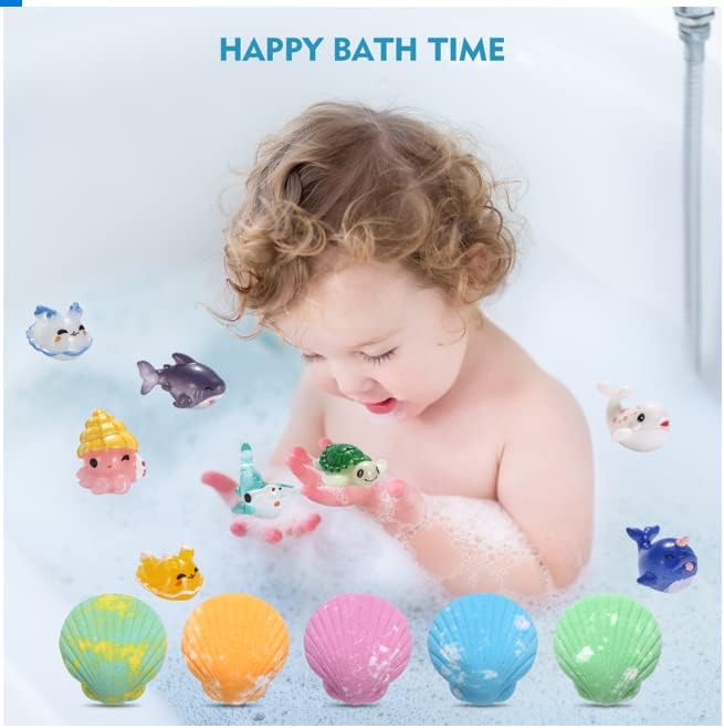 Bath Bombs for Kids with Toys Inside for Girls Boys - 12 Handmade Bubble Bath Fizzies Bomb with Surprise Sea Animals Toys, Moisturize Gentle and Kids Safe