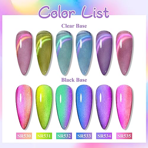 MEET ACROSS Glass Cat Eye Gel Polish Set, Colorful Magnetic Nail Polish with Magnet, Transparent Nail Polish, Soak Off UV Cateye Gel Polish Kit for Home DIY Manicure Varnish Art Design