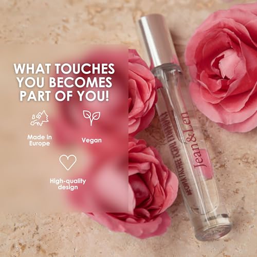 Jean & Len Scent Experience Peony & Lychee, Eau de Toilette with peony & lychee fragrance, practical mini perfume, ideal for on the go, minimalistic glass bottle, 0.34 Fl. Oz.