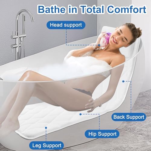 Full Body Bath Pillow for Bathtub, Thick Bath Pillow for Tub with Non-Slip Suction Cups, Bathtub Cushion with Pillow, Luxury Tub Pillow for Bath, Headrest Neck and Back Support, 5D Air Mesh