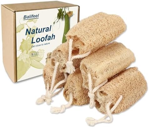Natural Loofah Sponge Organic Loofa Set 6 Pack,Exfoliating Body Scrubber Shower Luffa Men and Women for Bath Cleaning Skin Back and Face Eco Tool