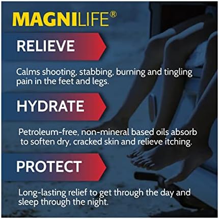 MagniLife Pain Relieving Foot Cream Soothing Relief for Soreness, Pain, Burning, Tingling, Itching or Sensitivity in Feet & Legs - All-Natural Moisturizing Topical - Petroleum-Free - 8oz Tube