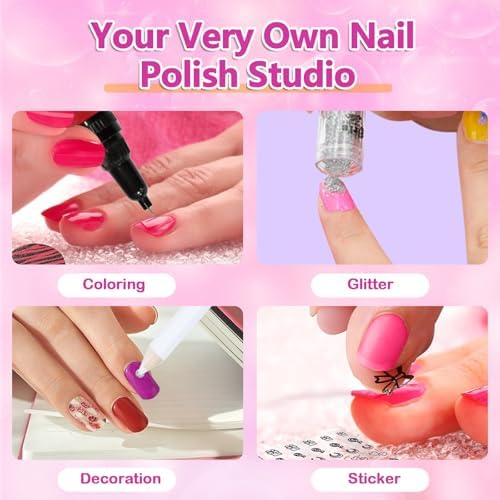 Kids Nail Polish Set for Girls, Nail Art Kit for Ages 7-12 - Girl Gifts - Nail Polish Non Toxic Girl Stuff for Spa Makeup Manicures - Birthday Gift Toys for Girls 7 8 9 10-12 Years Old
