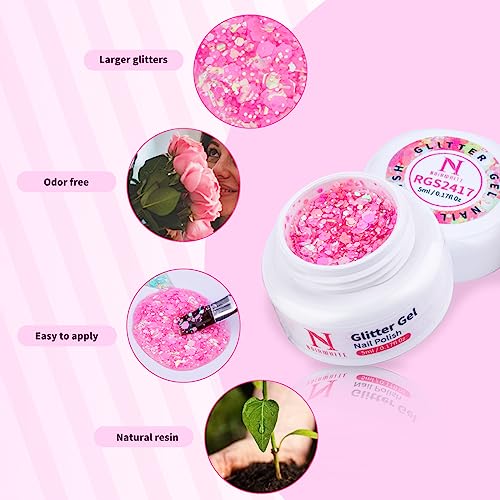 Glitter Gel Nail Polish Set -12 Colors Sparkle Sequins Gel Polish Resplendent Colorful Trendy Translucent Glitter Solid Nail Polish Kit Soak Off UV LED for Home DIY Salon with Brush