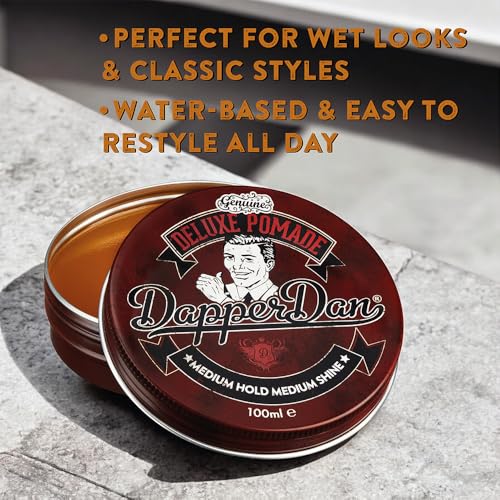 Deluxe Pomade By Dapper Dan, Medium Hold Medium Shine, No Greasiness Or Flakiness, Citrus & Vanilla Fragrance 100ml