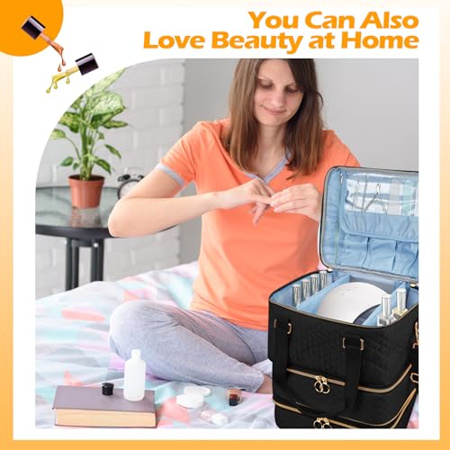 Nail Polish Organizer Case - Three Layer Nail Polish Storage Bag with Adjustable Dividers Holds 84 Bottles Nail Polish Nail Lamp Nail Kit Supplies Organizer Box - Black