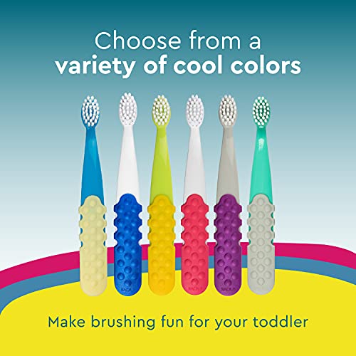 RADIUS Children's Toothbrush, Totz Plus Brush, Extra Soft Bristles, White/Green/Lightblue, BPA Free & ADA Accepted, for Delicate Teeth & Gums for Children 3 Years & Up, Pack of 3