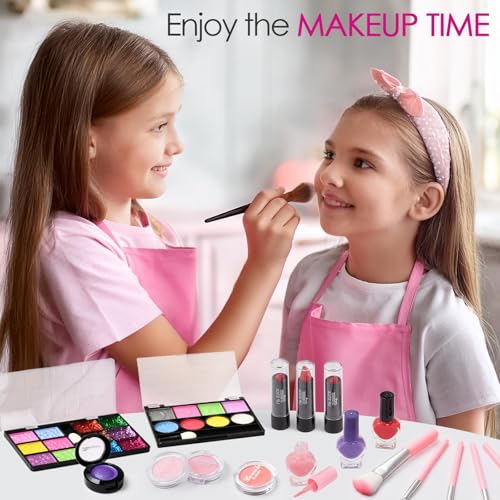 Golray Teen Makeup Kit for Girls Ages 8-12, Starter Full Make up Set With Train Case / 4 Eyeshadow Pallets/Blush/Nail Polish/Lipstick/Brush, Kid Birthday Gift Beauty Toy for Girl 9 10 11 12 Years