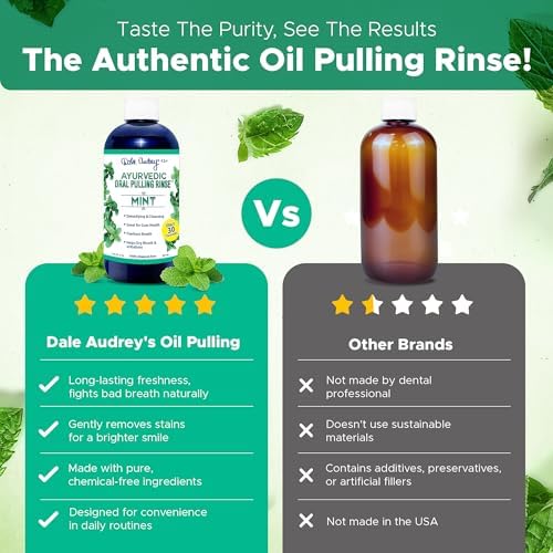 Ayurvedic Oil Pulling Rinse for Teeth and Gums | Made in USA Alcohol Free Mouthwash for Fresh Breath | Pulling Oil with Oils Extract for Teeth Whitening & Healthy Gums | Mint Oral Rinse - 8 Fl Oz