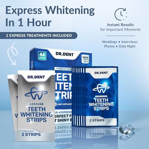 DRDENT Professional Teeth Whitening Strips - Pack of 44 Strip - 22 Treatments Kit - Safe for Enamel - Non Sensitive Teeth Whitening - Whitening Without Any Harm + Mouth Opener Included
