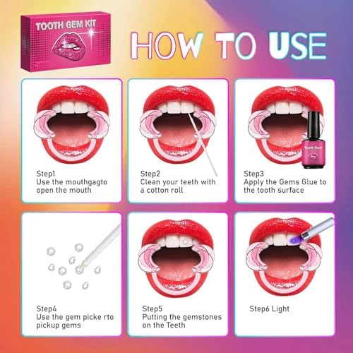 DIY Teeth Gem Kit with Shiny Crystals - Fashionable Dental Jewelry Set for Adults, Self-Apply Crystal Gems & Tools (Teeth Decor Kit)