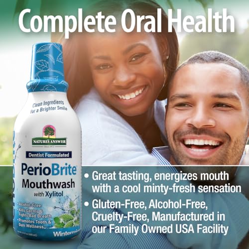 Nature's Answer Periobrite Winter Mint Mouthwash | Promotes Healthy Teeth & Gums| Fights Bad Breath | Fluoride-Free, Alcohol-Free, Gluten-Free & Vegan| No Artificial Preservatives 16oz