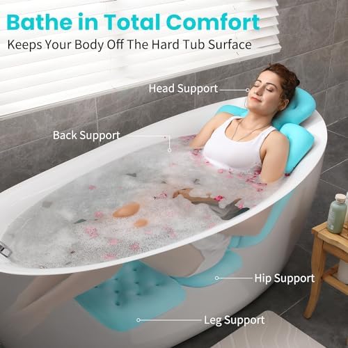 Full Body Bath Pillow for Bathtub, Thick Bathtub Cushion with Laundry Bag, Luxury Tub Pillow for Bath for Headrest Neck and Back Support Ocean Blue 51" x 16"
