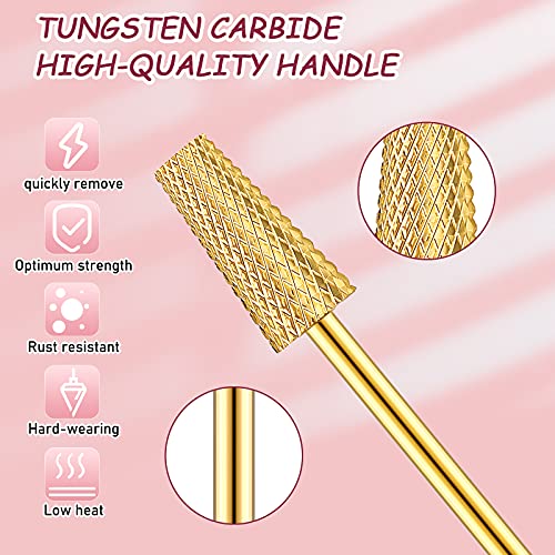 Hestya 7 Pieces Nail Drill Bits Set Tungsten Carbide Drill Bits for Nails Electric File 3/32 Inch Diamond Manicure Pedicure Cuticle Remover Tools for Acrylic Gel fingernail Salon(Gold)