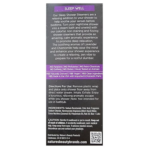 Nature's Beauty Aromatherapy Lavender Chamomile Sleep Shower Steamers Gift Set Single-Pack, Luxury, Fizzy, Spa Shower Steamer to Help Calm + Soothe The Senses, 16.8 oz | 16 ct ea (1 Pack)