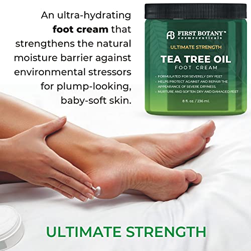 First Botany, Athletes Foot Cream with Tea Tree Oil, Aloe & Spearmint - Hydrates, Softens & Conditions Dry Cracked Feet, Heel and Calluses- Helps Soothe Irritated Skin - 8 oz