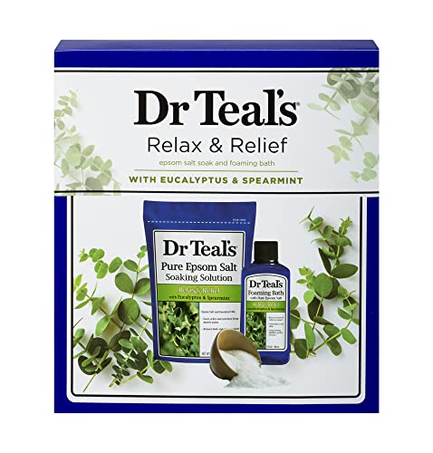 Dr Teal's Eucalyptus Epsom Salt & Foaming Bath Oil Sampler Gift Set - Give The Gift of Rejuvenation & Self Care! - 14 oz Bag of Eucalyptus Bath Salts & 3 oz Bottle of Eucalyptus Foaming Bath Oil