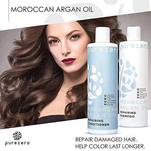 Purezero Moroccan Argan Oil Shampoo & Conditioner set - Repair Damaged Hair - Fight Dandruff & Frizz - Zero Sulfates, Parabens, Dyes, Gluten - Vegan & Cruelty Free (20 FL Oz (Pack of 2))