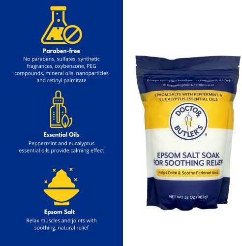 Doctor Butler’s Epsom Salt Soak – Sitz Bath Salts for Hemorrhoids Relief for Men and Women, Soothes and Provides Natural Relief Associated with Hemorrhoids (32 oz)