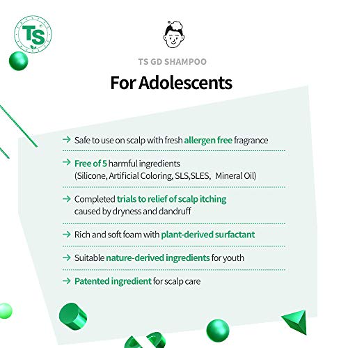 TS GD Shampoo for Teens | Korean Anti-Dandruff Shampoo for Oily & Itchy Scalp | Fruity Allergy-Free Scent | Sulfate-Free Gentle Hair Care (14.1 Oz)
