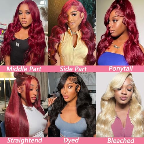 99j Burgundy Lace Front Wigs Human Hair 13x4 Body Wave Lace Front Wigs Human Hair Pre Plucked Glueless Red Wig Wine Red Lace Front Wigs Human Hair Wigs for Women 180 Density 26 Inch