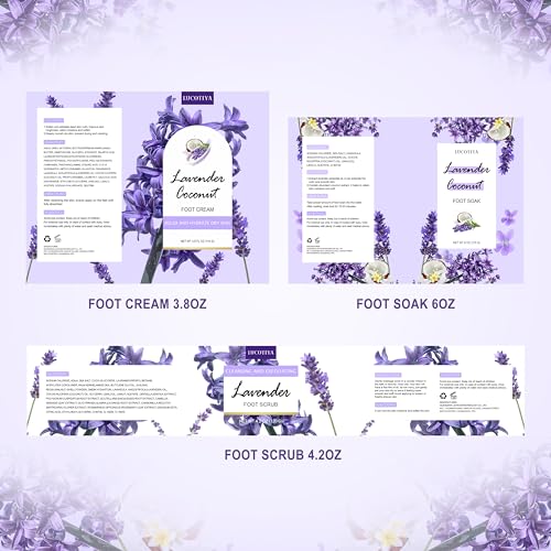 Lavender Foot Soak Set - Salts, Foot File, Scrub & Urea Cream Pedicure Supplies for Dry, Cracked Feet - Women's Spa Kit