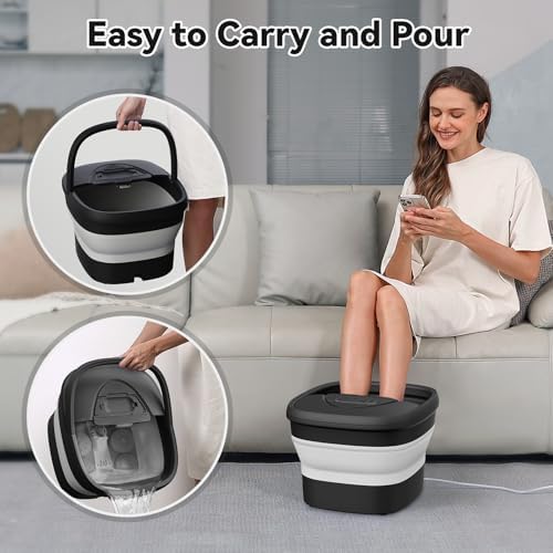 Foot Spa Collapsible, Foot Bath Massager with Heat, Remote, Timer, and 24 Motorized Shiatsu Massage Balls, Foot Soaking Tub Supports Hot/Cold Water Soaking- BA03H