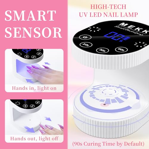 MEKK Cordless Mini UV Light for Gel Nails - 24W Rechargeable Mini UV LED Nail Lamp with Touch Control & Auto Sensor,Small Flash Cure Lamp,4 Timers,Portable Nail Light for Salon & Home(White)