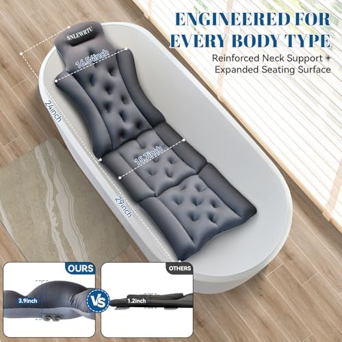 Full Body Bath Pillow for Bathtub, Thick & Luxury Bathtub Cushion with 192 Suction Cups, Bathtub Pillows for Head & Neck, Back Support, Ideal Bath Accessories for Women' Gifts Spa, Soaking, Tub