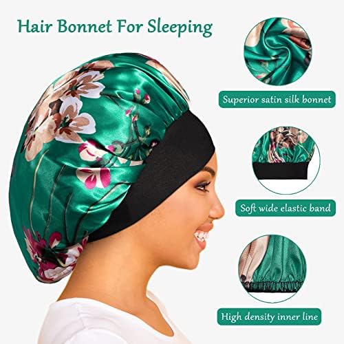 Satin Bonnet Hair Bonnet for Sleeping- 4 Pack Large Silk Bonnets for Women with Elastic Soft Band for Hair Care Braids