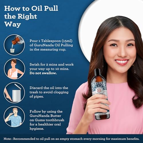 GuruNanda Advanced Oil Pulling Mouthwash for Enhanced Oral Care with Sesame & Oregano Oil, Promotes Deep Cleaning for Healthy Teeth & Gums, Alcohol-Free, 8 Oz