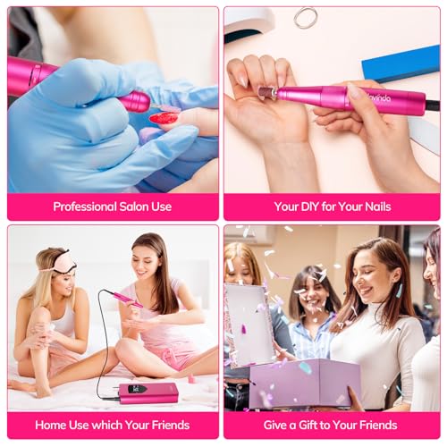 Lavinda Portable Nail Drill Professional, 35000 RPM Rechargeable, Electric Nail File Machine for Acrylic Nails, Gel Polishing, and Removing, Cordless Nail Drill for Salon and Home Use (Viva Magenta)