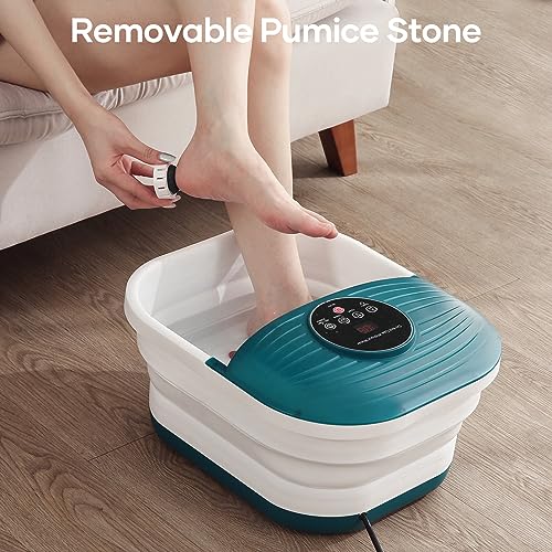 CURECURE Collapsible Foot Spa Bath Massager with Heat, Bubble and Timer, 95-118℉ Adjustable Temperature Fast Heating with Pedicure Stone and Massage Rollers for Feet Stress Relief at Home