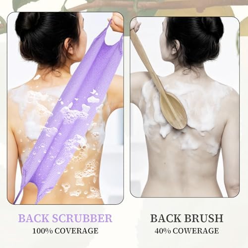 Giantree 8 Pack Exfoliating Back Scrubber with Handles, Back Scrubber Body Bath Pull Strap Scrubber, Nylon Stretchable Exfoliating Washcloth for Face Back Cleans Skin Massages Women Men