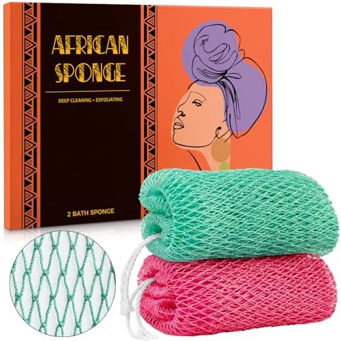 African Net Sponge Authentic - 2 Pieces Real African Exfoliating Sponge with Knots - Afro Back Scrub Net for Body Exfoliator - Bath Loofah Washcloth for Shower Essentials