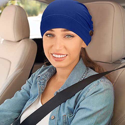 Geyoga 3 Pieces Bouffant Caps with Buttons Unisex Stretchy Headband Turban with Buttons for Women