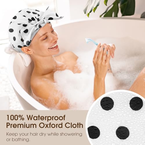 Shower Cap, Flexible Adjustment Shower Caps for Women Reusable Waterproof Cute ShowerCap with Bow Non-Slip Large Hair Cap for Shower