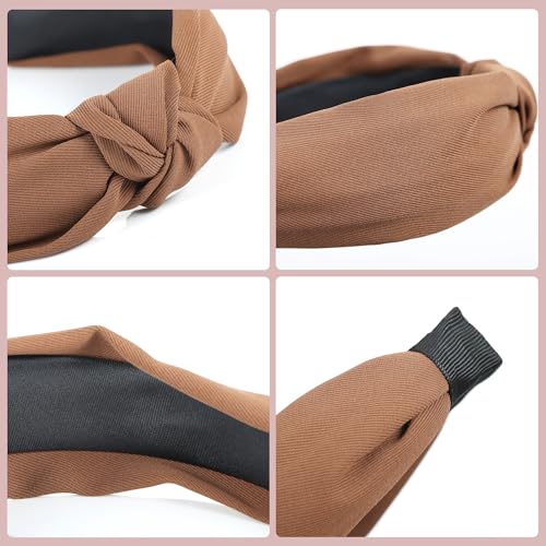 Funtopia Headbands for Women, 9pcs Fashion Knotted Headband Leopard Print Knot Hairband, Cute Wide Headbands for Women Girls Hair Accessories Set(Brown Black White)