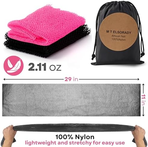 Premium 2X African net Sponge Authentic Exfoliating Body Scrubber for Shower Long Quick Dry 100% Nylon Deep Cleansing Back and Pore Scrubber Bath Sponge for Shower