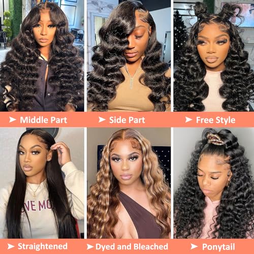 Deep Wave Lace Front Wigs Human Hair 13x4, Raw Human Hair, All-Day Comfort Glueless Pre-Plucked Hairline with Baby Hair, for Women, 180 Density, Natural Color 26 Inch