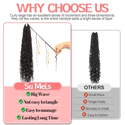 Goddess Box Braids Crochet hair -24 Inch 9 Packs Water Wave Boho Crochet Braids for Black Women (1B#, 24 Inch (Pack of 9))