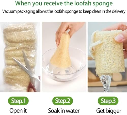 Natural Loofah Sponge, Organic Bath Loofah Pack, Lufas Exfoliating Body Scrubber, Loofas Sponges Shower Loofah for Women and Men, Skin SPA Ecotools- 6 Pack