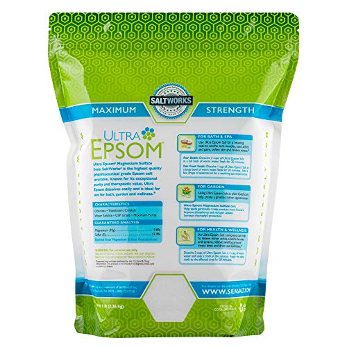 SaltWorks Ultra Epsom Bath Salt, Unscented, Extra Fine Grain, 5 Pound Bag